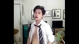 Cute Chinese Twink Strips Down and Cums